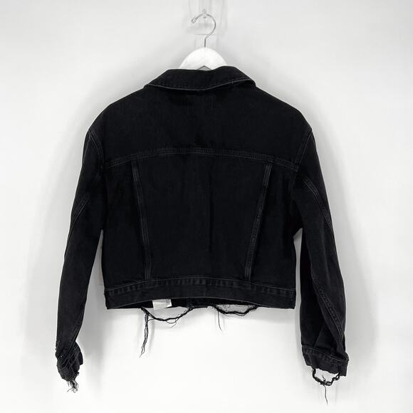 AGOLDE NWT Shrunken Charli Black Denim Jacket Women’s Size XS Raw Hem Cropped - Picture 6 of 6